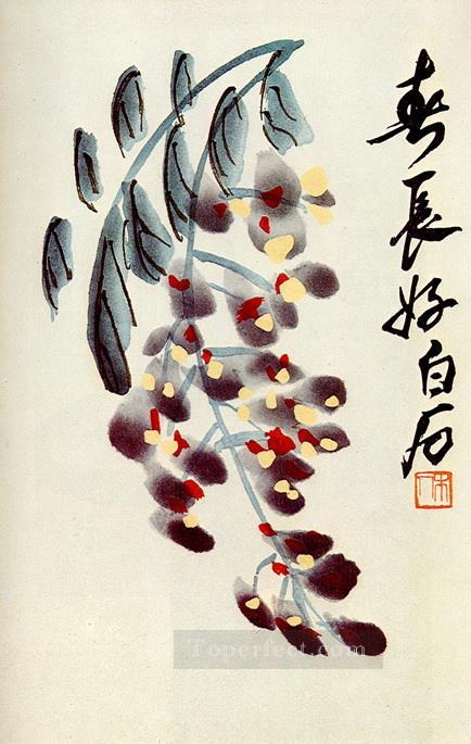 Qi Baishi la rama de glicina tradicional china Pintura al óleo